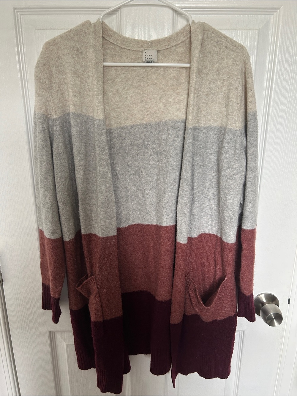 a new day Neutral and Burgundy Open-Front Colorblock Cardigan